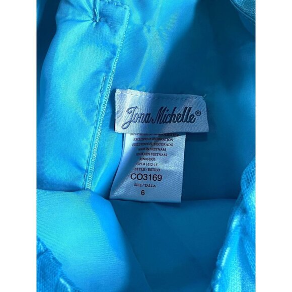 Jona Michelle Teal Blue Green Layered Dress with Rhinestones 6 - Picture 16 of 16